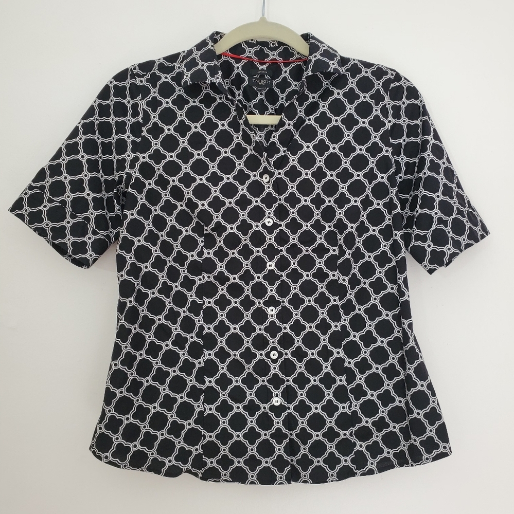 Talbots Black And White Patterned Button Down Shi… - image 1